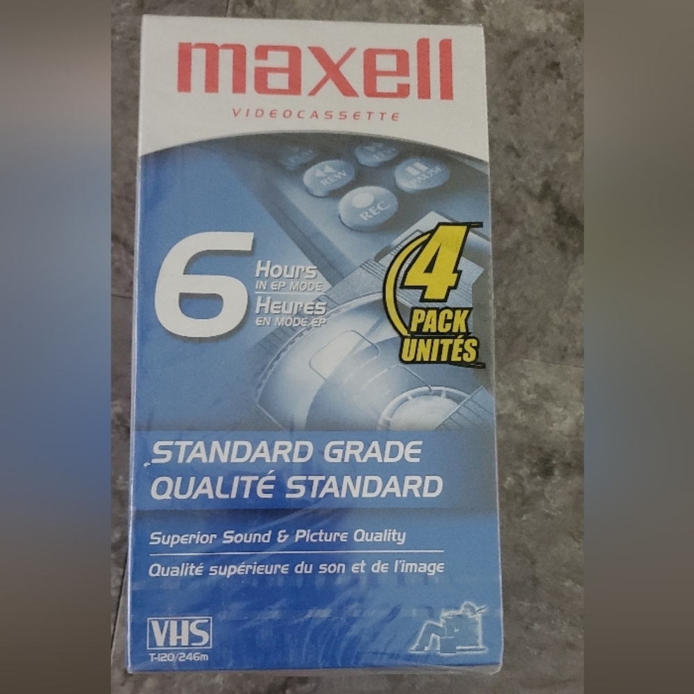 4 Pack of Maxell T-120 Minute Video Tapes - SEALED